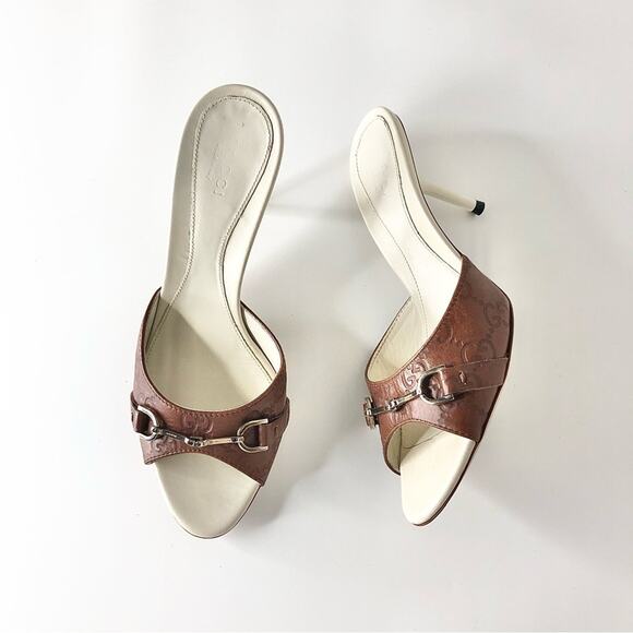 Gucci Retro Vintage Horsebit Monogram Leather Slip On Mules Slides Sandals 36 - Picture 2 of 13